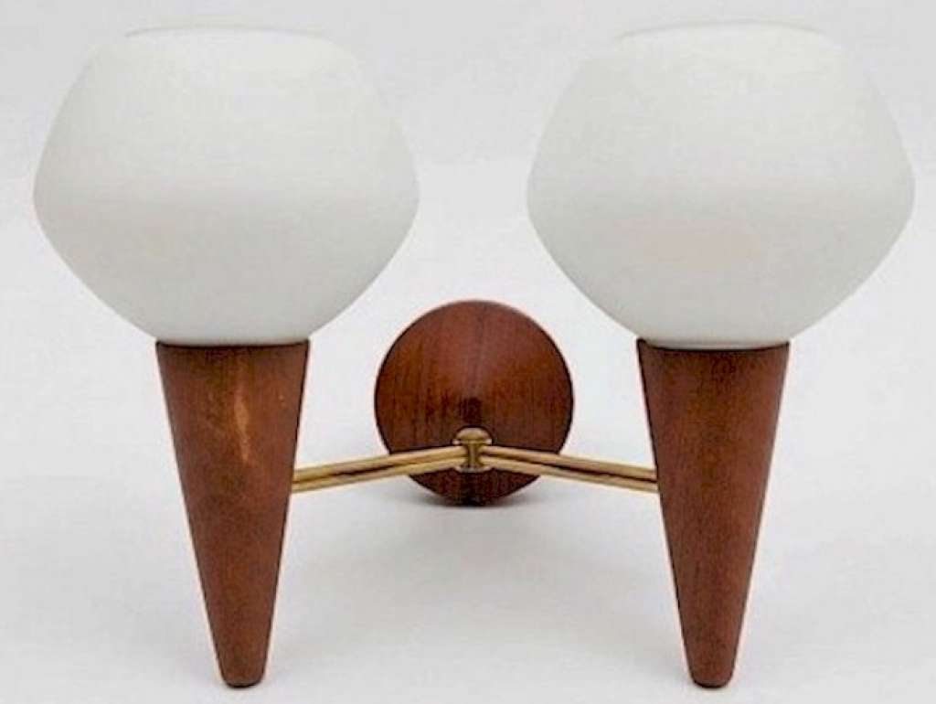 Mid Century Modern wall light teak and brass