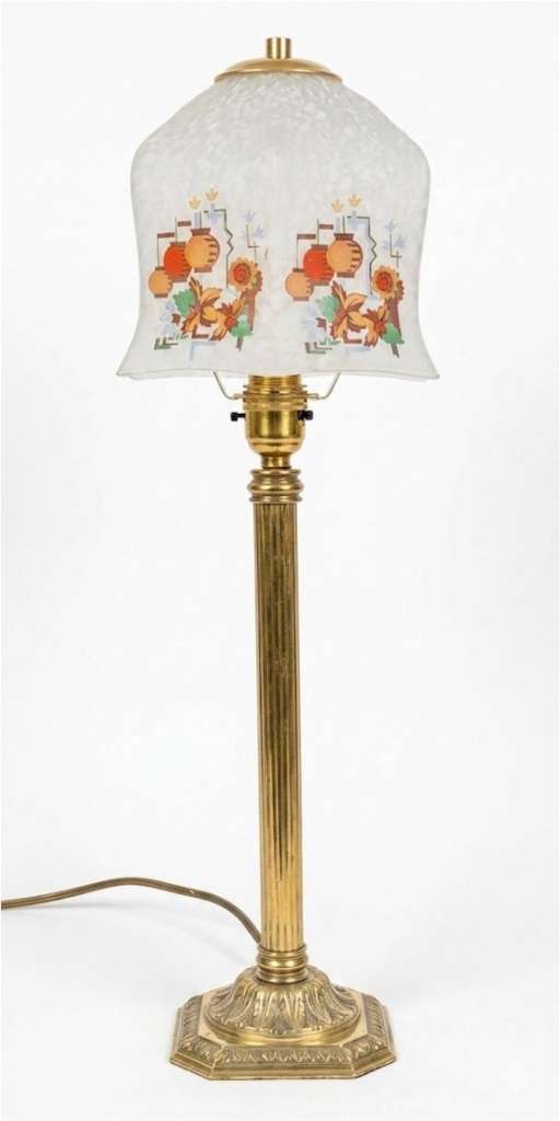 1920s brass table light with chinese lantern shade