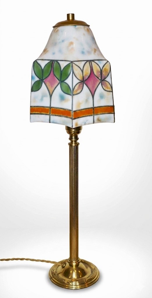 Pretty table lamp with brass base and hand painted shade