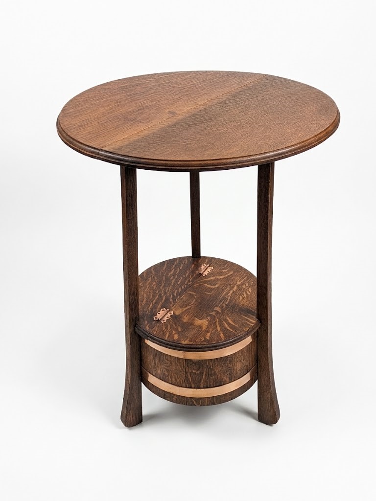 Arts and crafts table in oak by R A Lister of Dursley