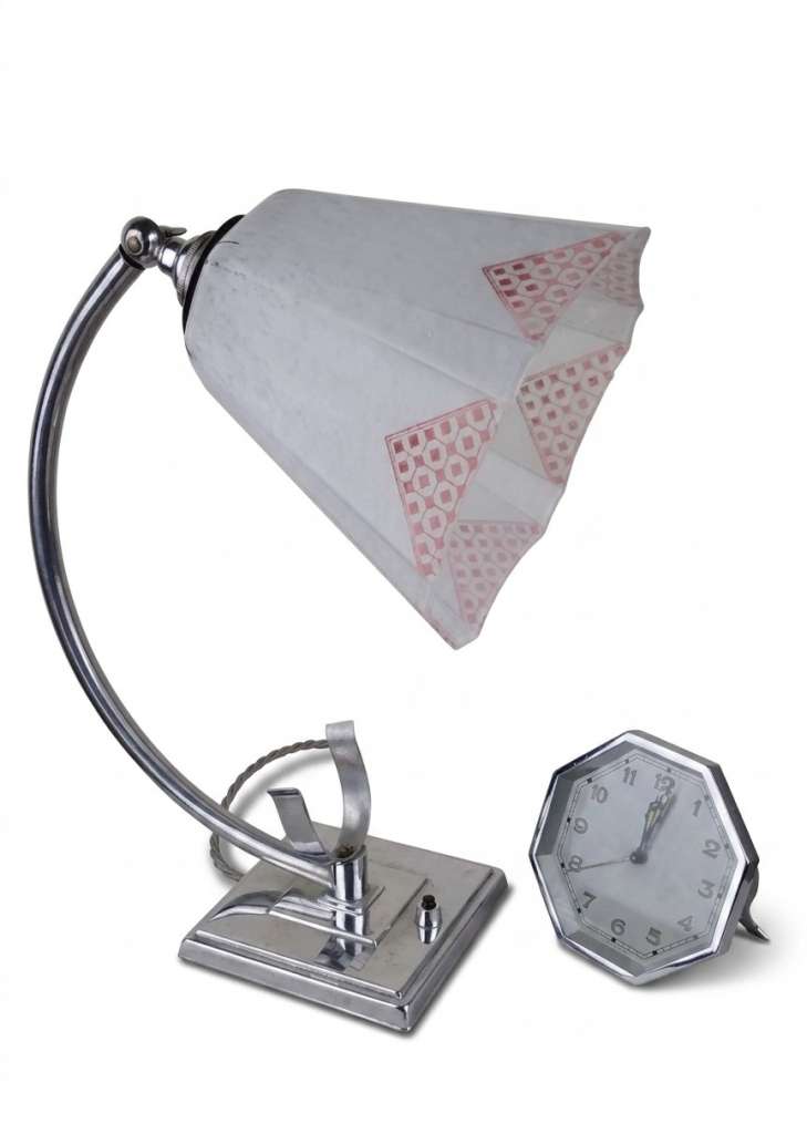 Art Deco bedside lamp with integral alarm clock