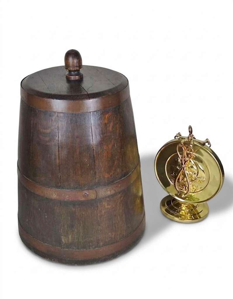 Substantial arts and crafts log bin in oak