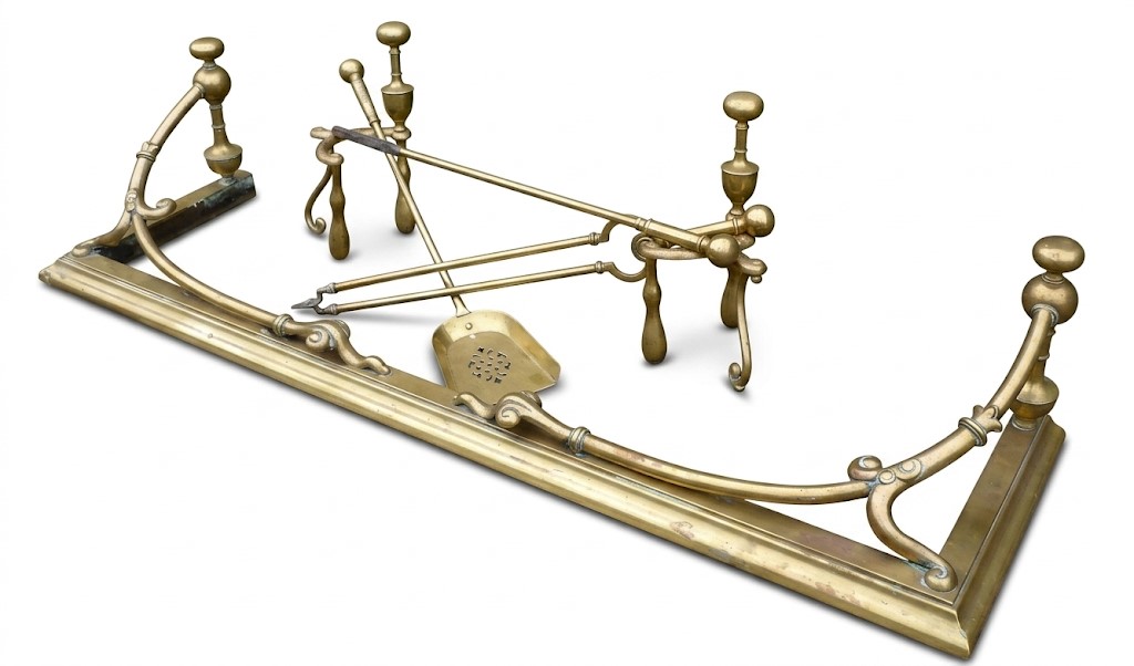 Complete Art Nouveau fireplace set , fender ,firedogs and 3 piece companion