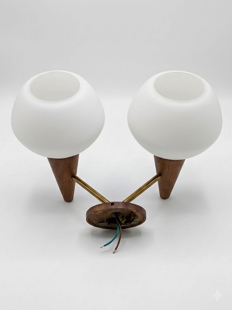 Mid Century Modern wall light teak and brass