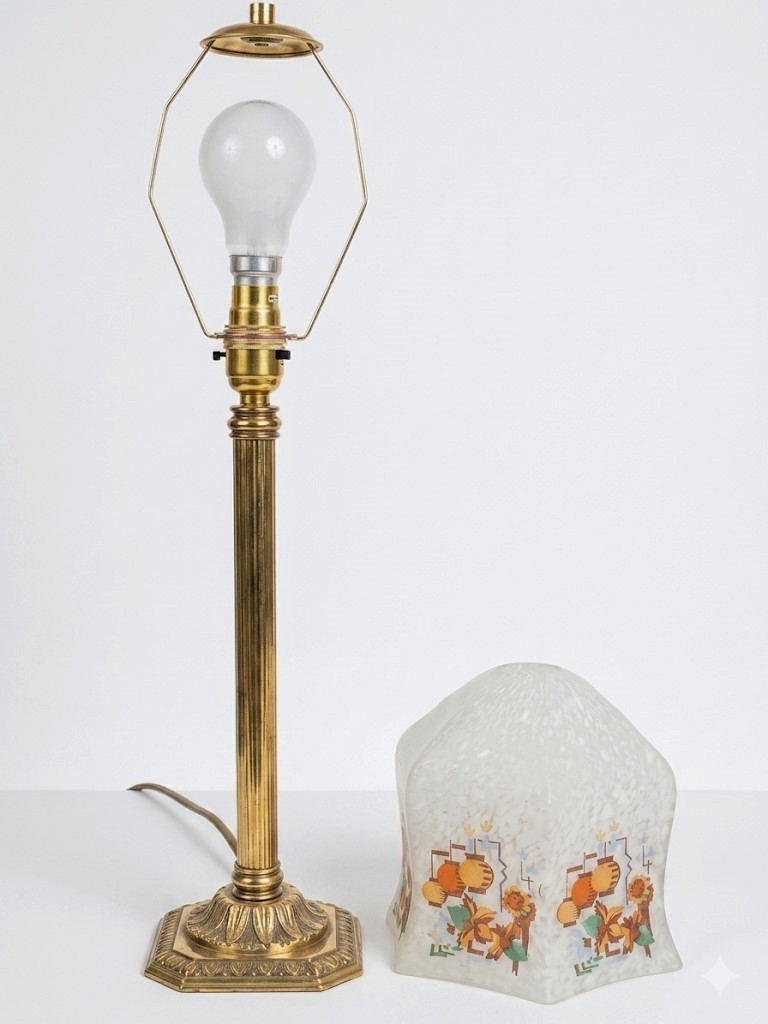 1920s brass table light with chinese lantern shade