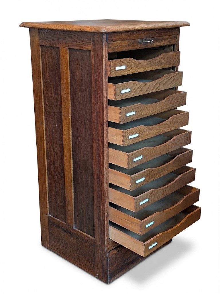 9 drawer oak tambour front filing cabinet