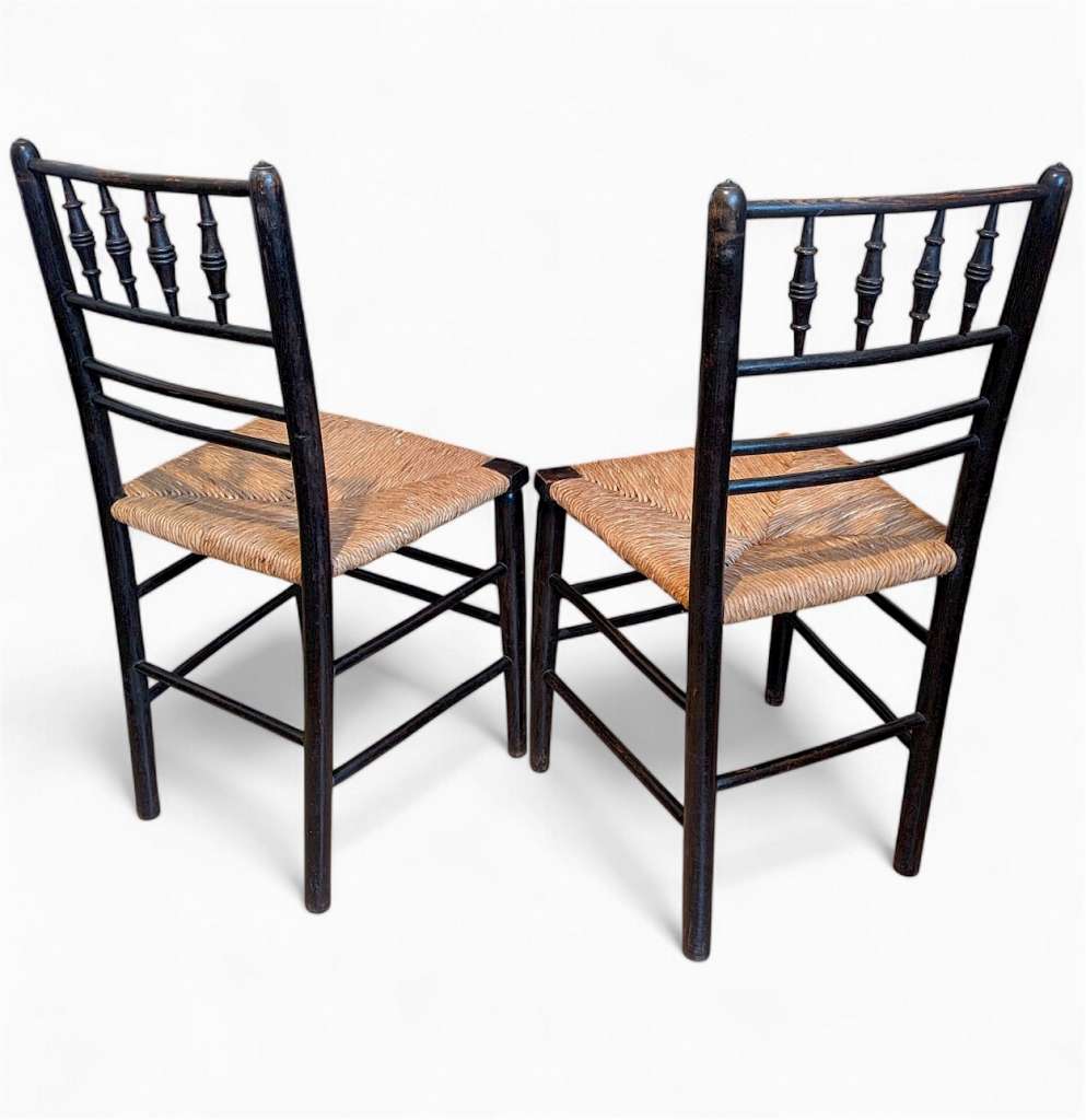 Pair William Morris Sussex chairs ebonised ash