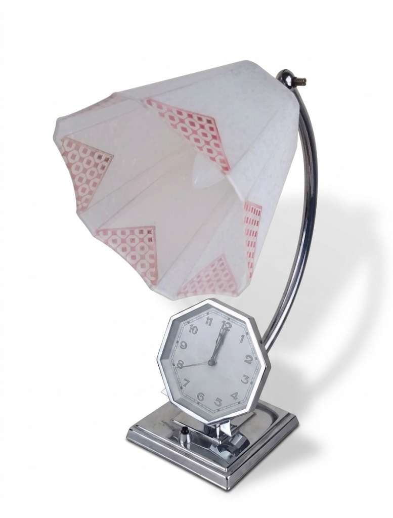 Art Deco bedside lamp with integral alarm clock