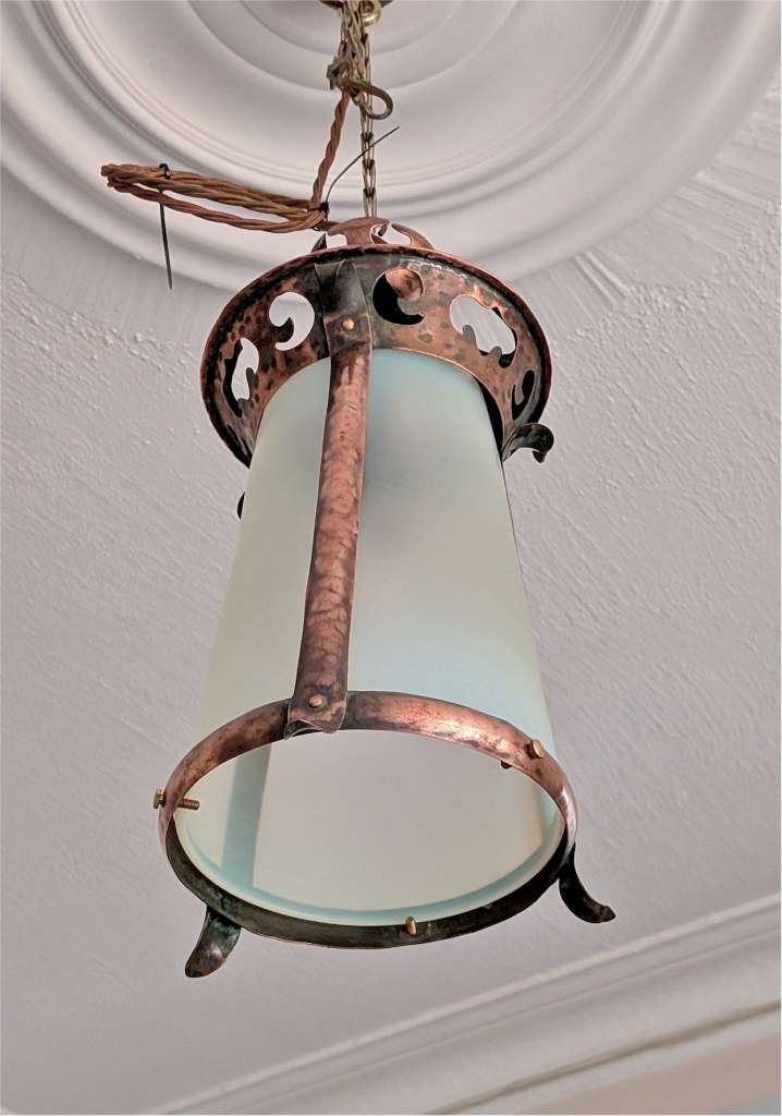 Arts and crafts vaseline lantern hammered copper
