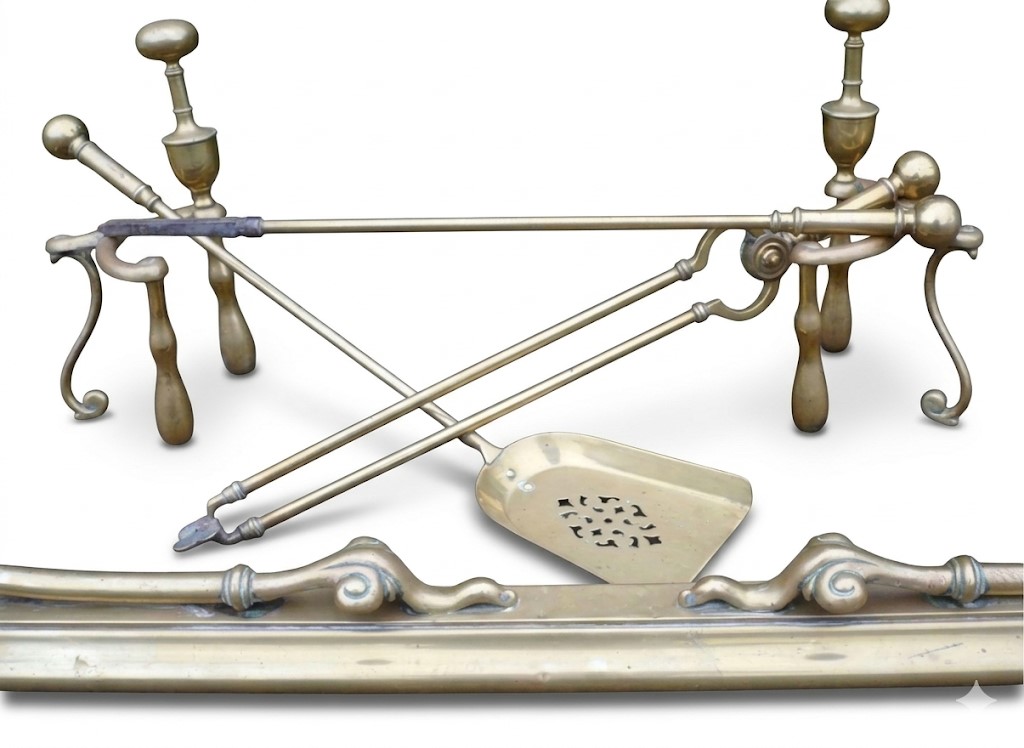 Complete Art Nouveau fireplace set , fender ,firedogs and 3 piece companion