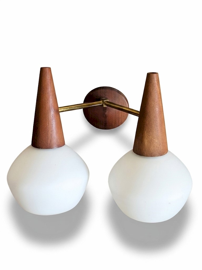 Mid Century Modern wall light teak and brass
