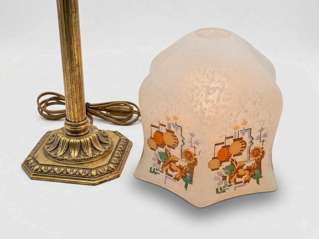1920s brass table light with chinese lantern shade