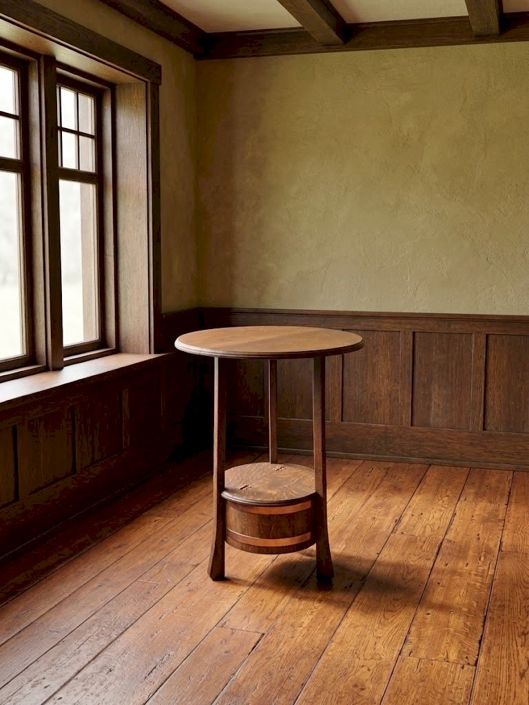 Arts and crafts table in oak by R A Lister of Dursley