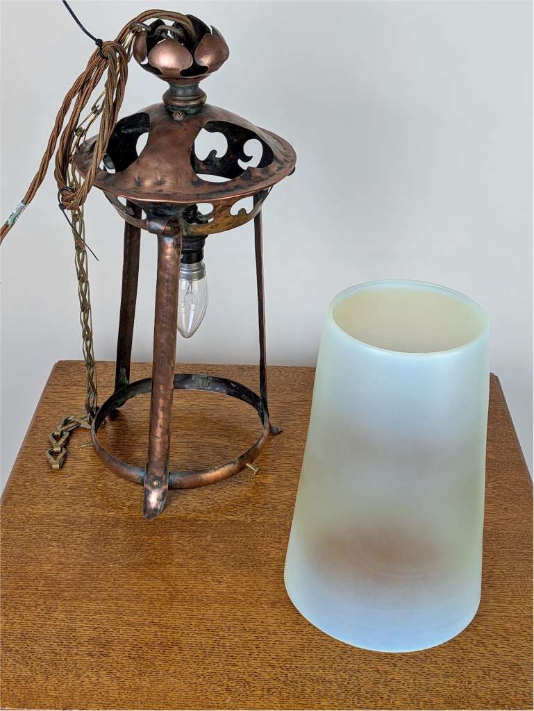 Arts and crafts vaseline lantern hammered copper