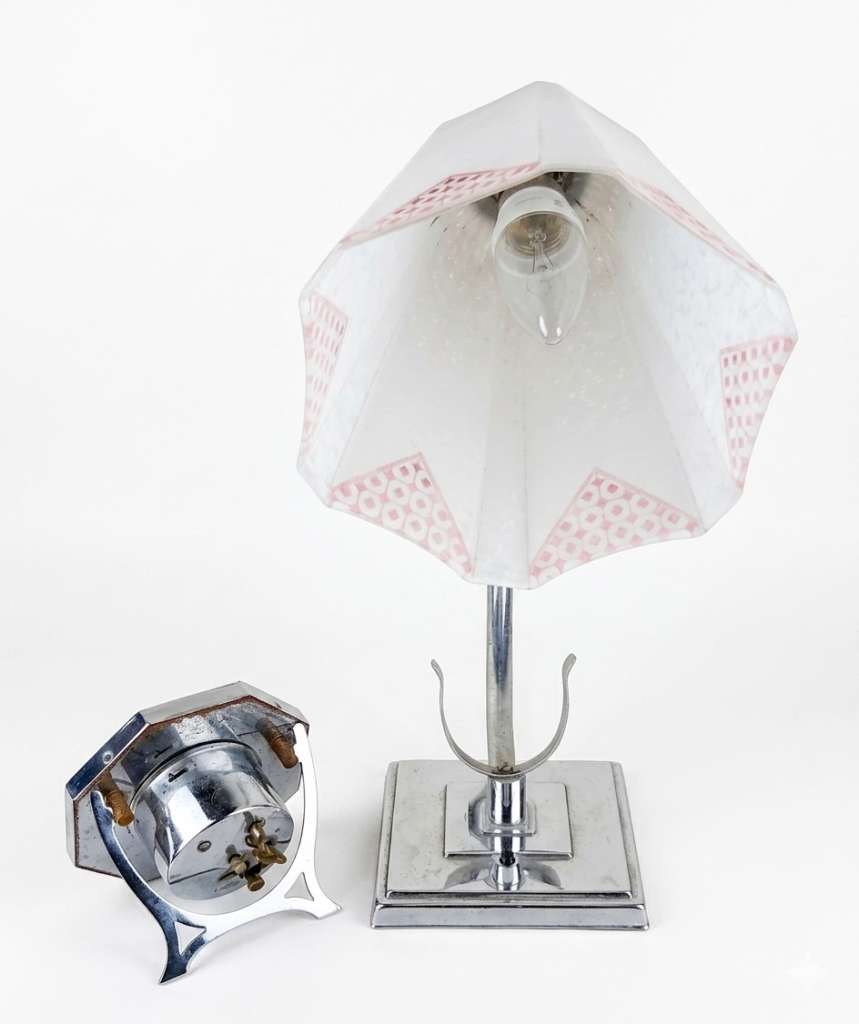 Art Deco bedside lamp with integral alarm clock