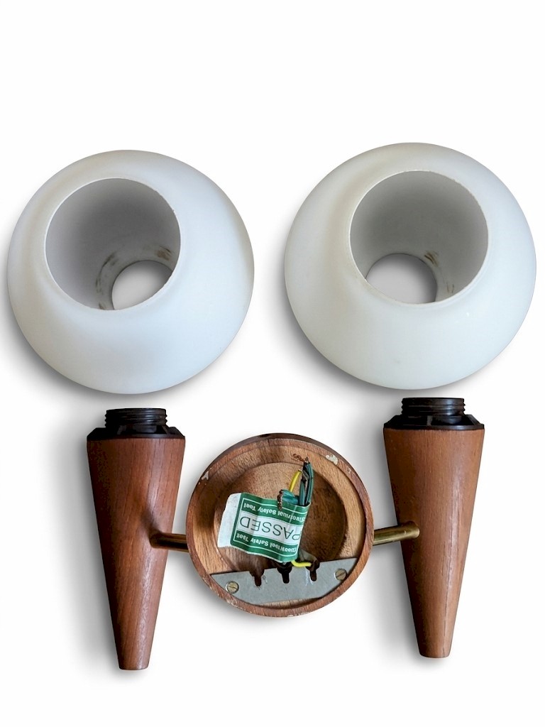 Mid Century Modern wall light teak and brass