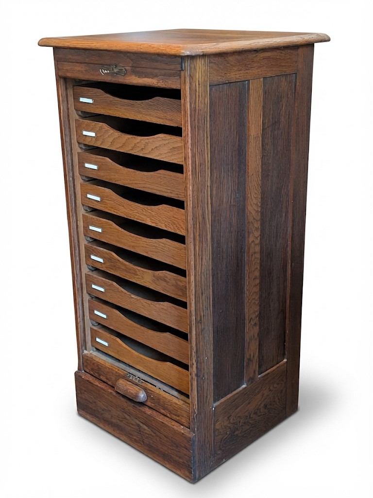 9 drawer oak tambour front filing cabinet