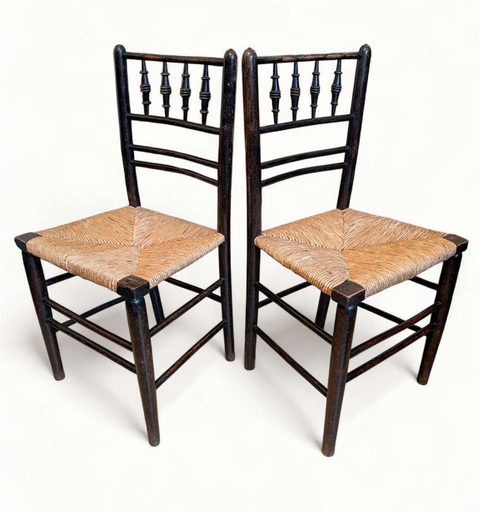 Pair William Morris Sussex chairs ebonised ash