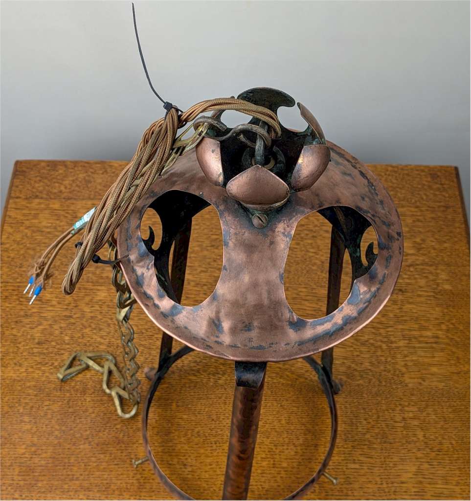 Arts and crafts vaseline lantern hammered copper