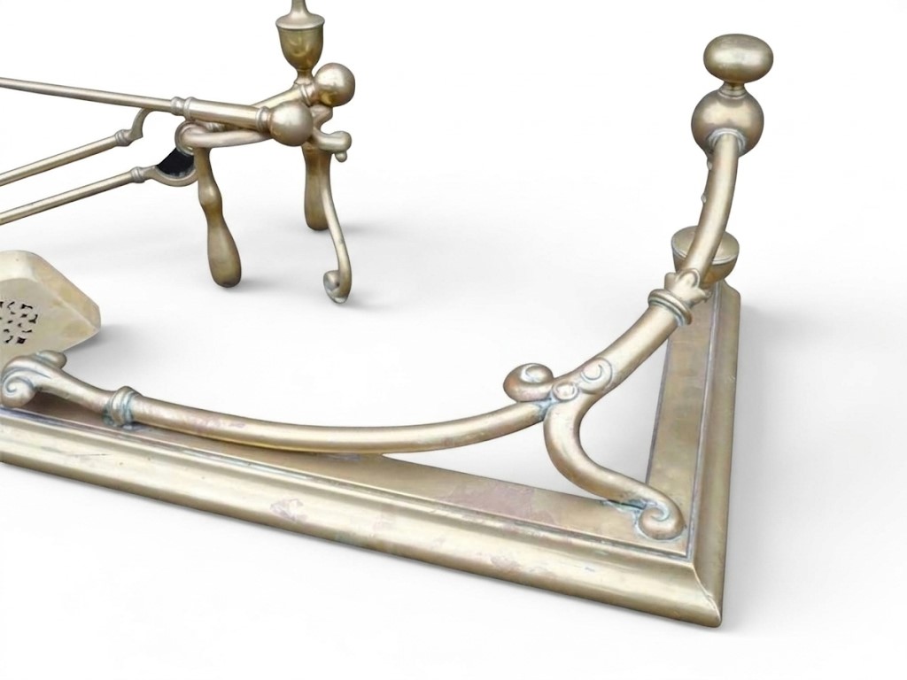 Complete Art Nouveau fireplace set , fender ,firedogs and 3 piece companion