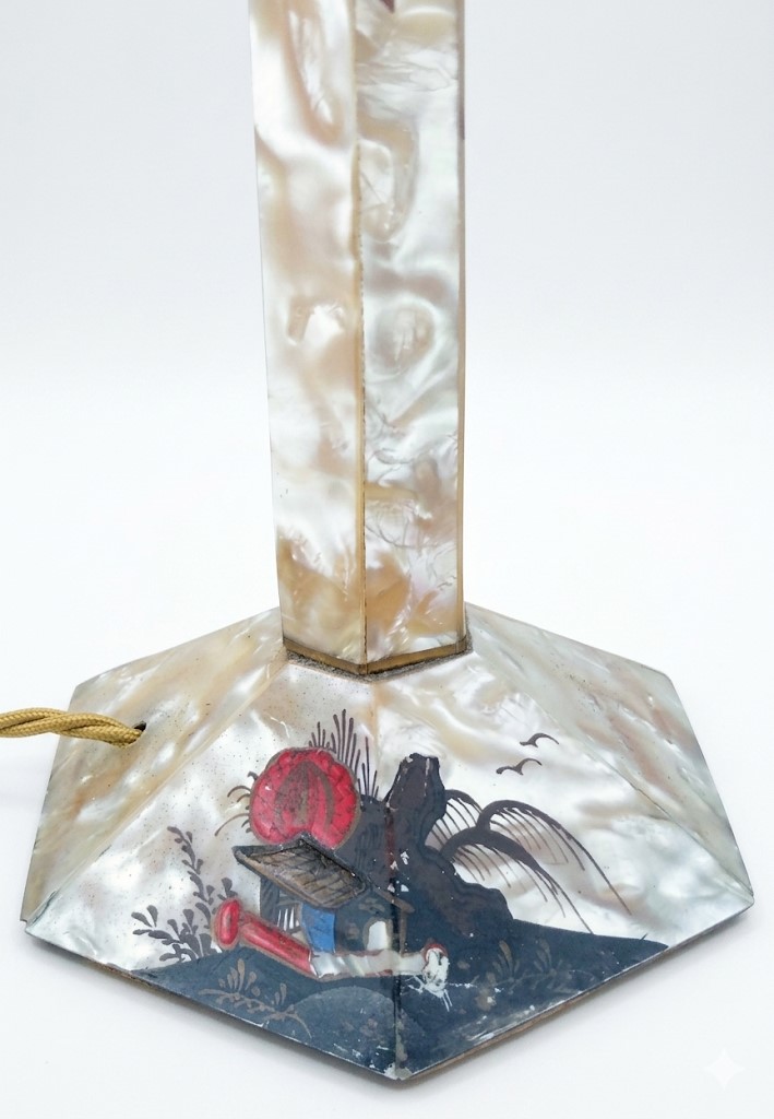 1930's cellulose table lamp with prismatic glass shade