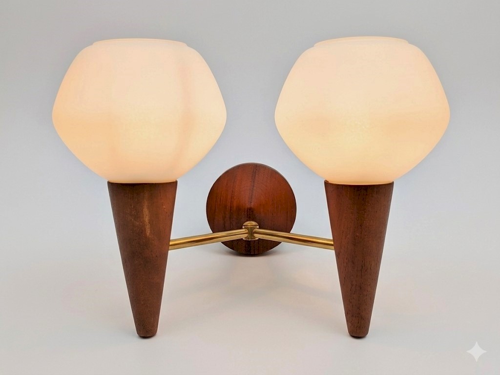 Mid Century Modern wall light teak and brass