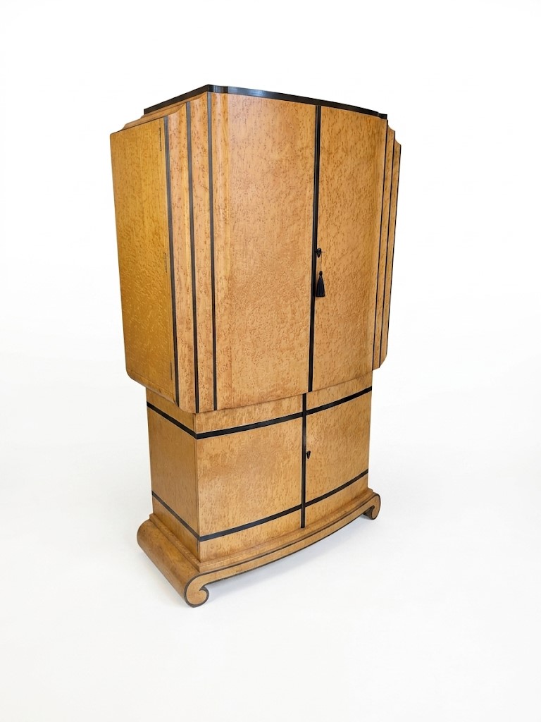 Art Deco cocktail cabinet birds eye maple and ebony