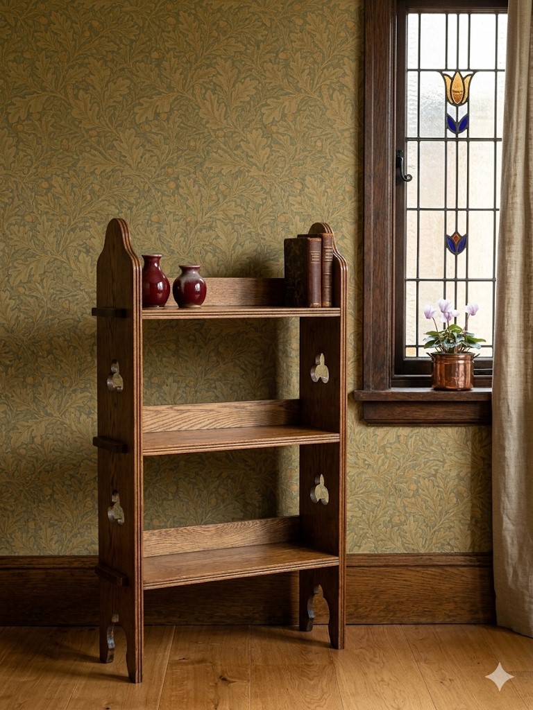 Arts and crafts bookcase , Liberty , grooved