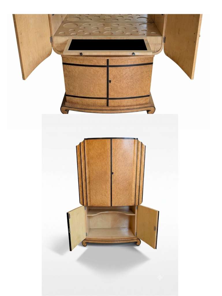 Art Deco cocktail cabinet birds eye maple and ebony