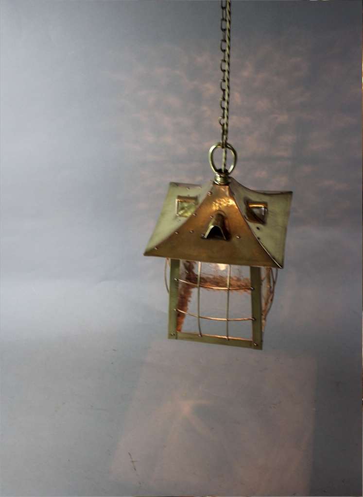 Arts and crafts brass cage lantern c1900