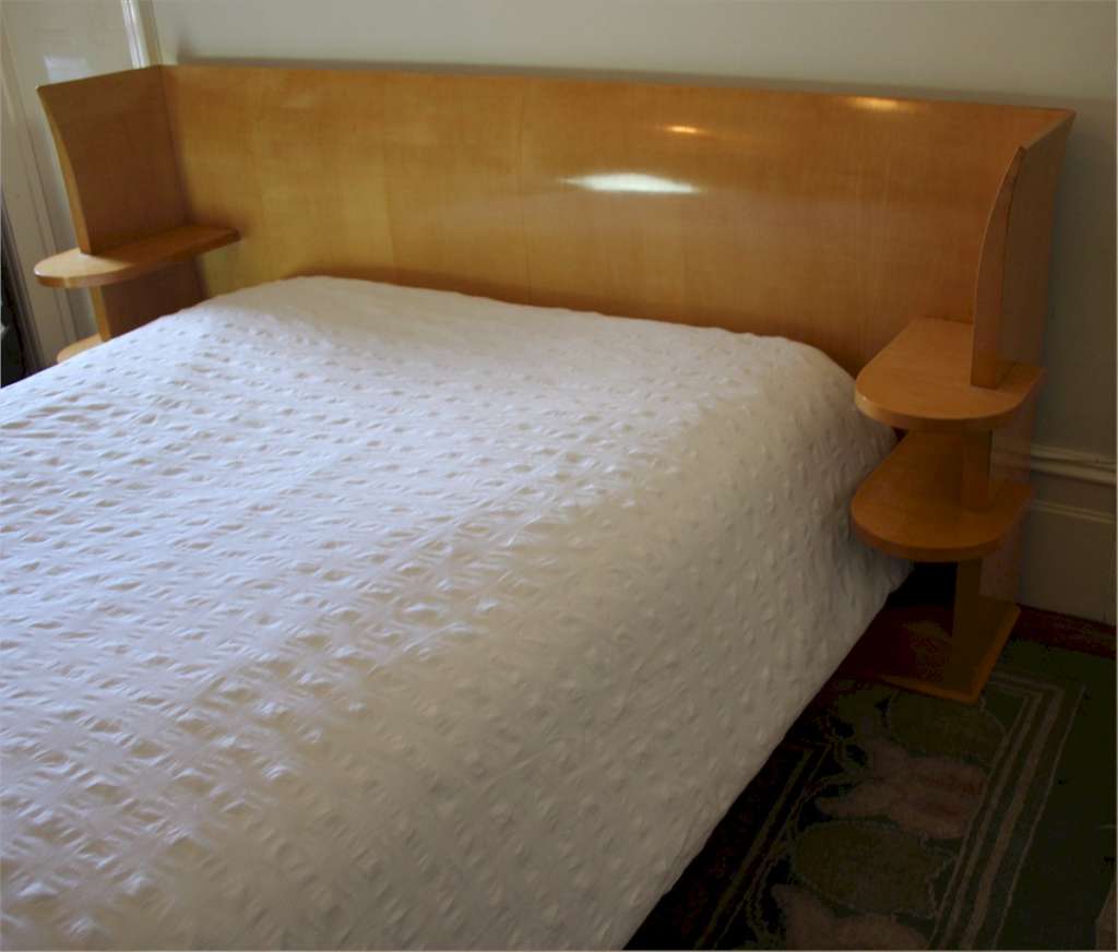 Art Deco blond veneered double bed.