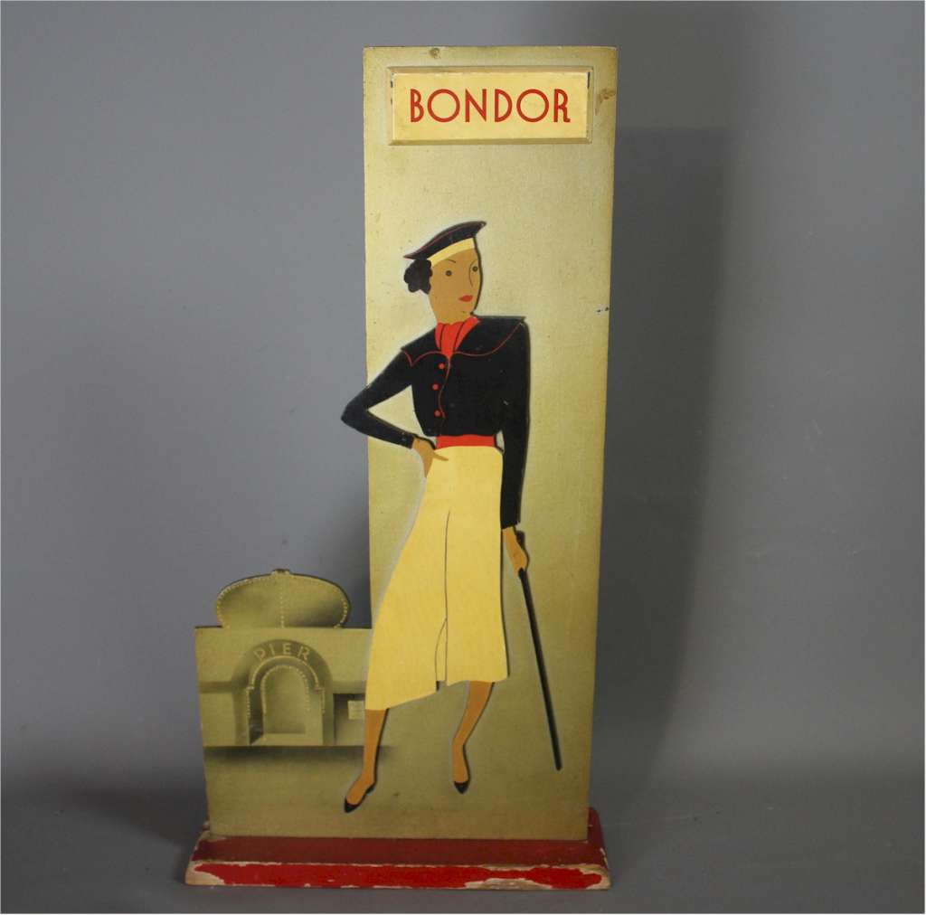 Art Deco painted wood advertising signs for 'Bondor' stockings