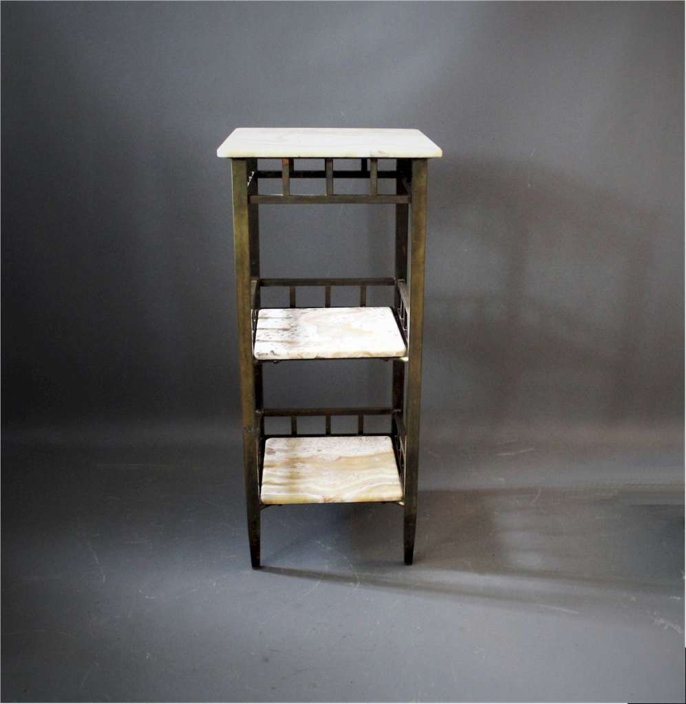Classic Onyx Marble brass framed three tiered side table