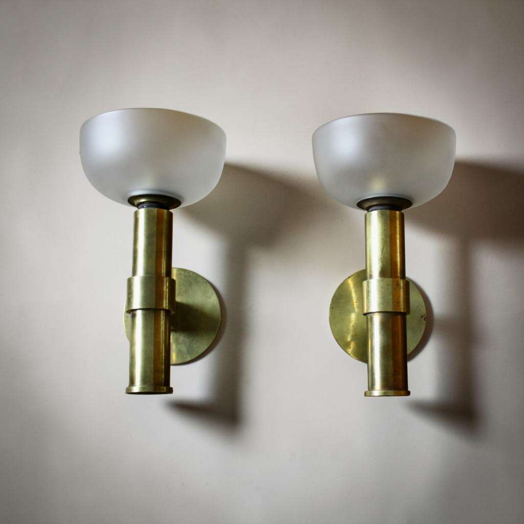 1940's brass wall lights with frosted shades