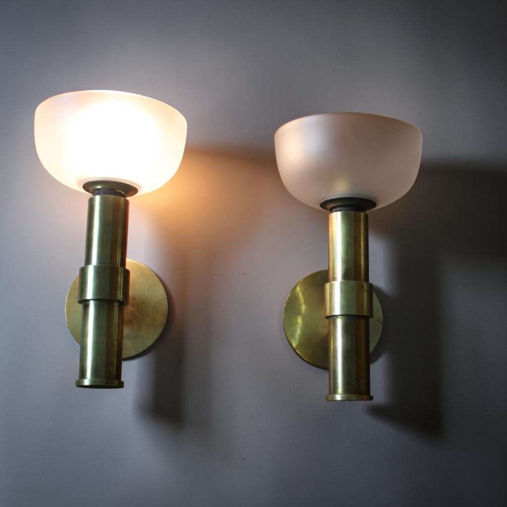 1940's brass wall lights with frosted shades