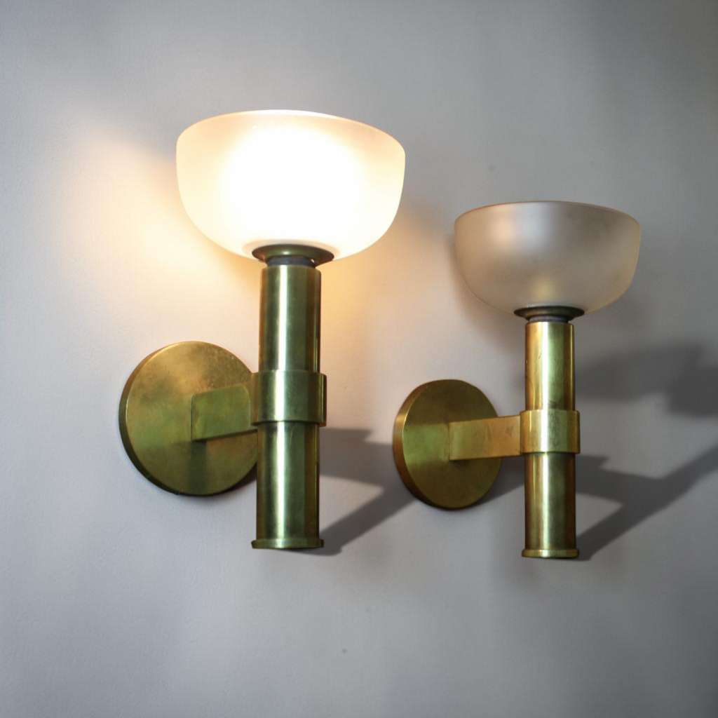 1940's brass wall lights with frosted shades