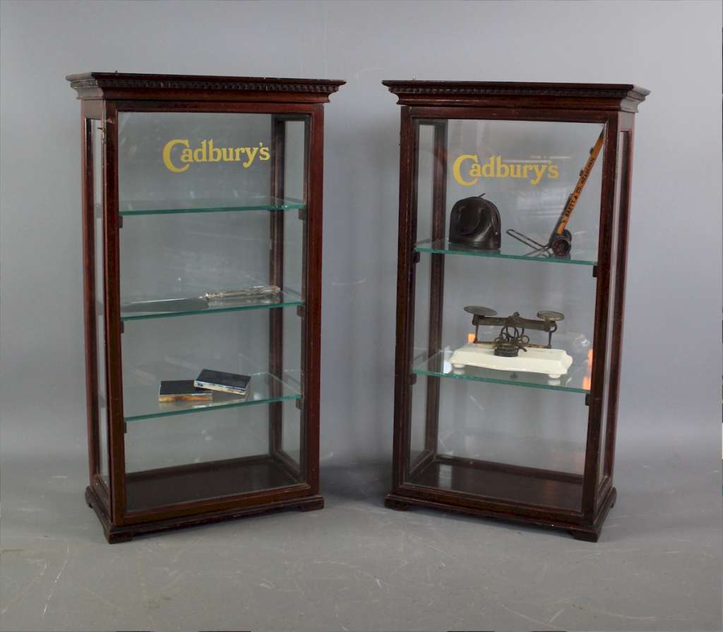Pair of counter top Cadburys shop display cabinets
