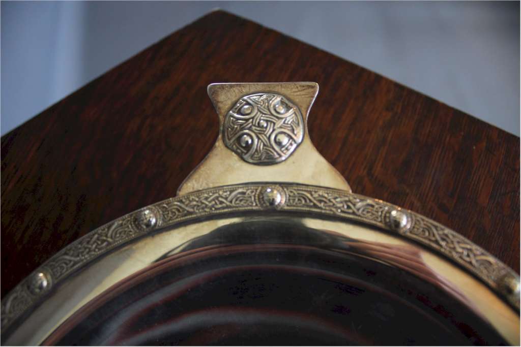 Silver plated dish with Celtic knot design.
