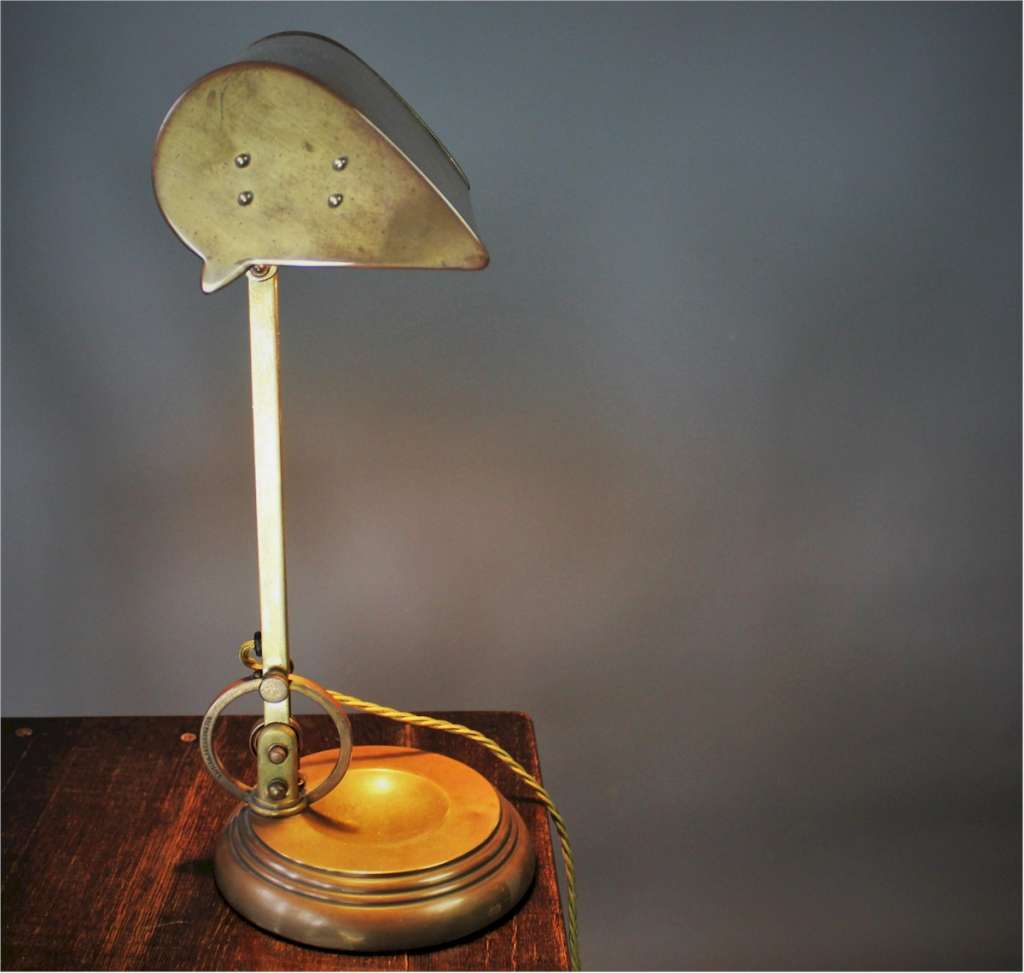 British 1930's brass bankers lamp