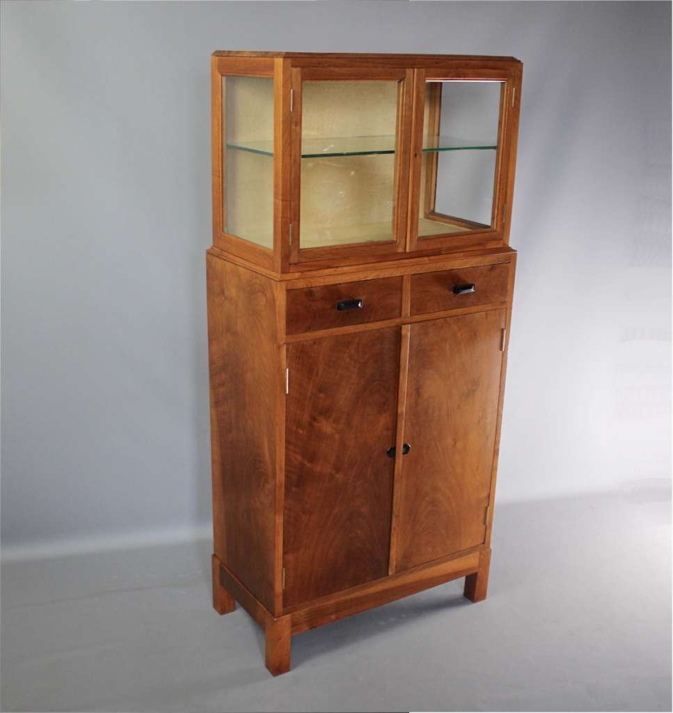 Cotswold School walnut display cabinet with e bony handles