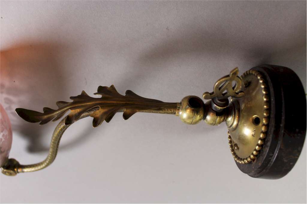 Victorian brass wall light with craberry shade