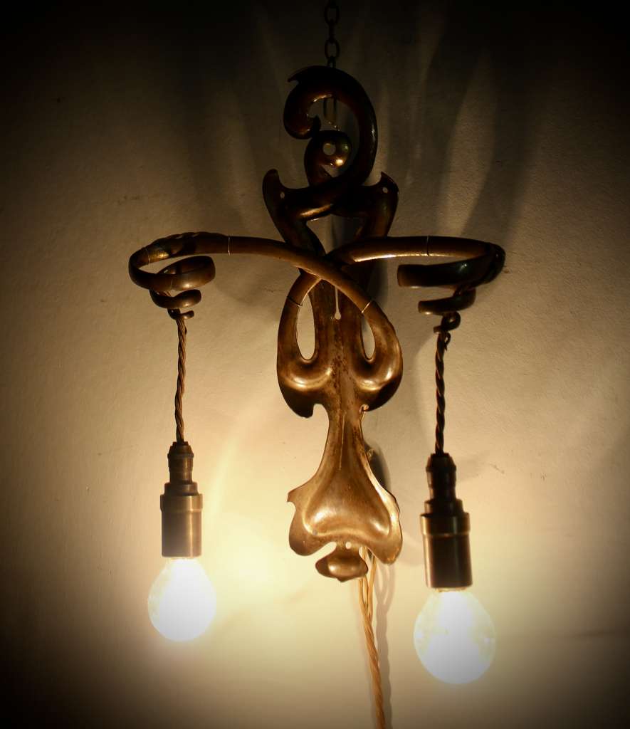  Arts and Crafts copper twin armed wall light