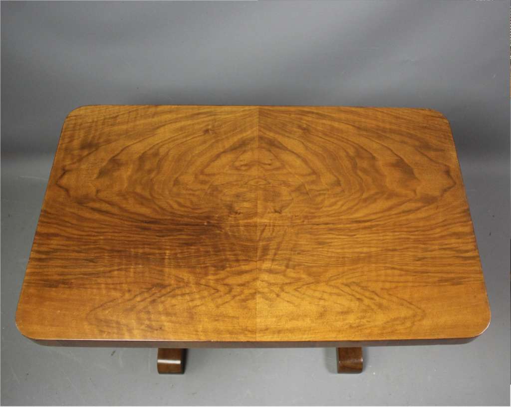 Art Deco walnut coffee table on 
