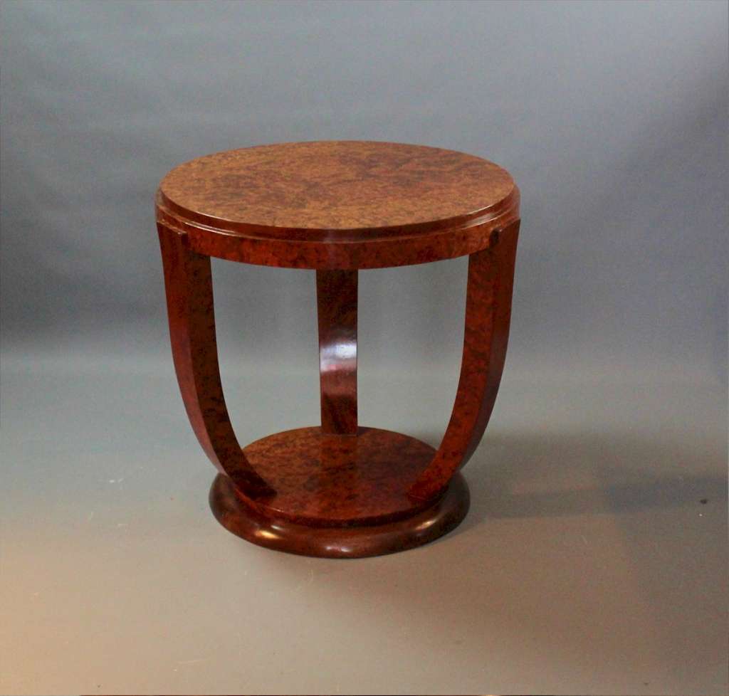 Art Deco circular coffee table in Burled maple veneer