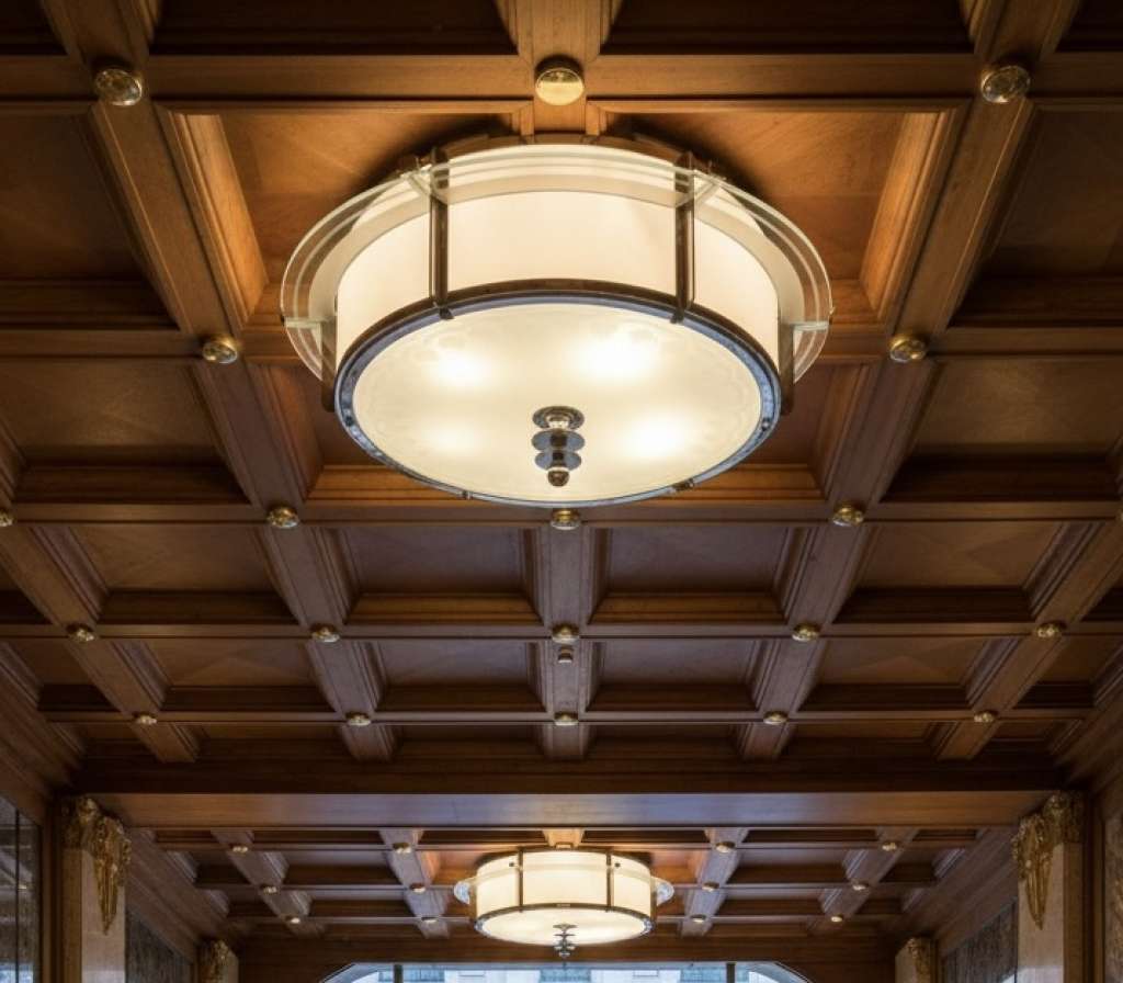 Art Deco Chrome And Glass Ceiling Light