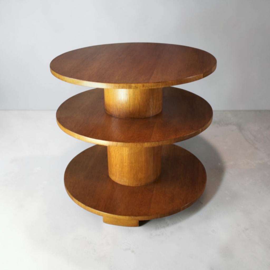 Art Deco three tier Drum table in oak