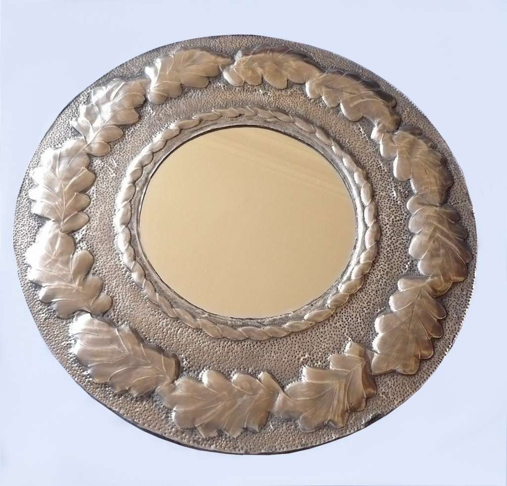 Arts and crafts mirror in unpolished pewter