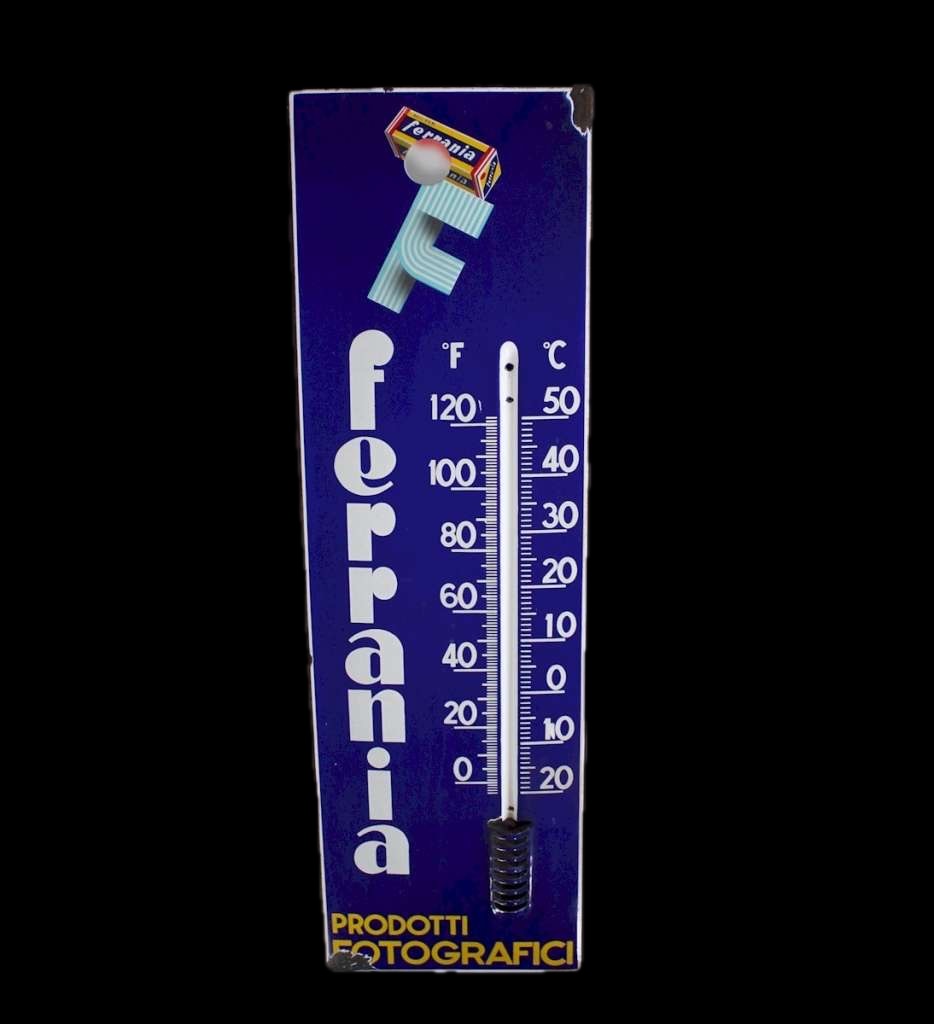 Ferrania enamel advertising thermometer sign