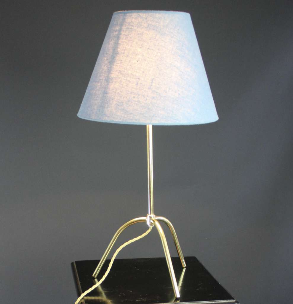 1950's brass tripod table lamp