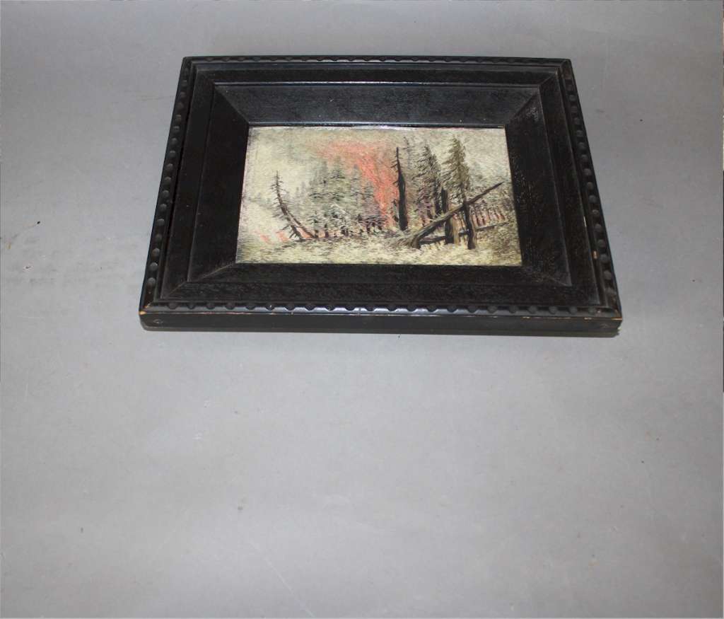 Oak framed silk embroidery Forest Fire